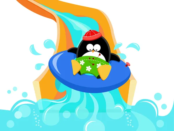 Penguin On Water Slide — Stock Vector