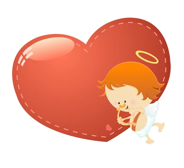 Cupidon avec grand coeur — Image vectorielle
