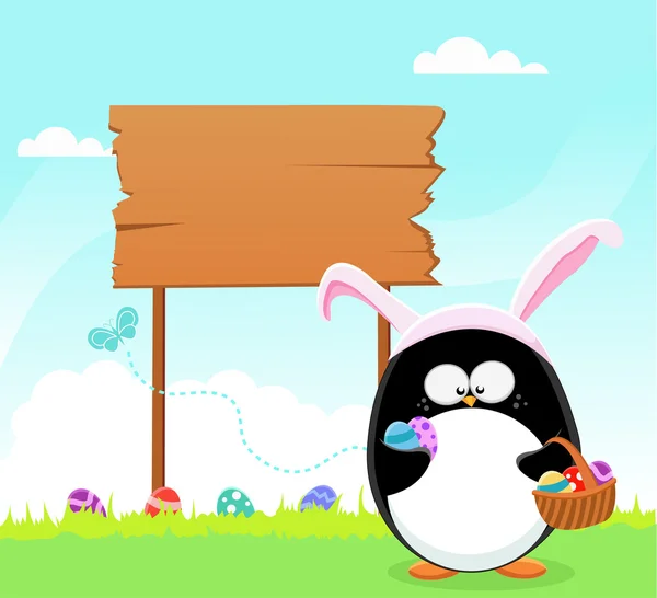 Velikonoční tučňák s billboard — Stockový vektor