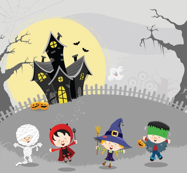 Feliz Halloween crianças — Vetor de Stock