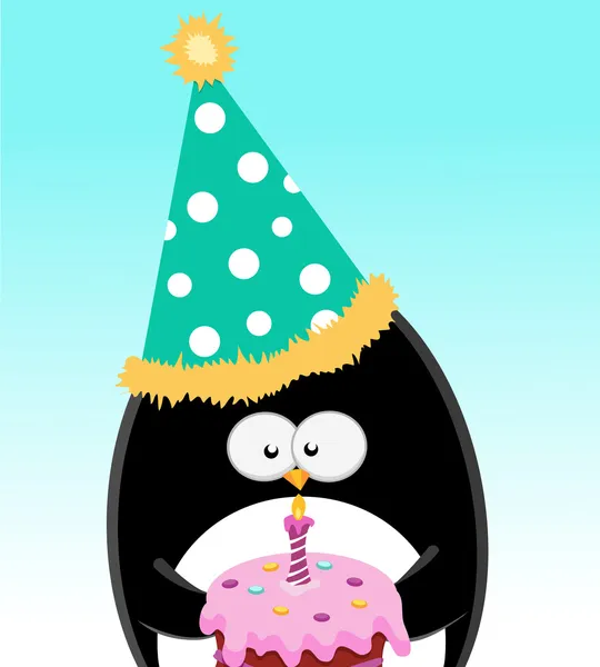 Пингвин с тортом на день рождения — стоковый вектор