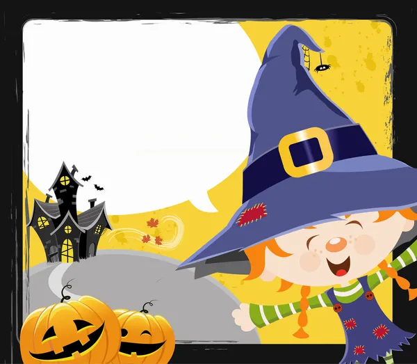 Messaggio di Halloween della ragazza strega — Vettoriale Stock