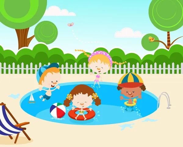スイミング プールでの子供たち — ストックベクタ