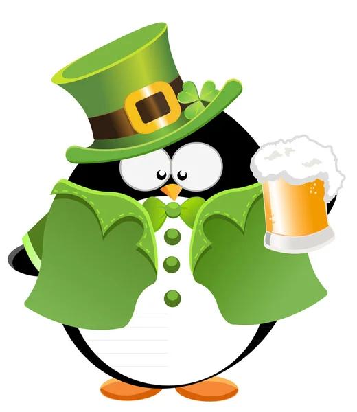 Пингвин в День Святого Патрика с пивом — стоковый вектор