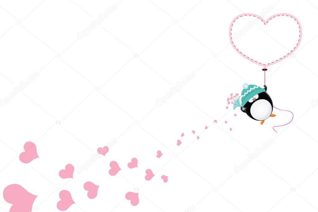 Penguin With Big Heart Shaped Balloon