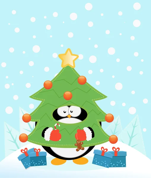 Pingouin avec costume d'arbre — Image vectorielle