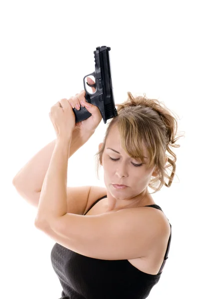 Kvinne med våpen – stockfoto