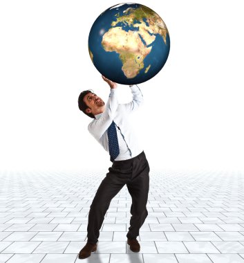 Businessman supporting the world clipart