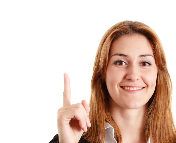 Woman pointing her finger up — Stock Photo, Image