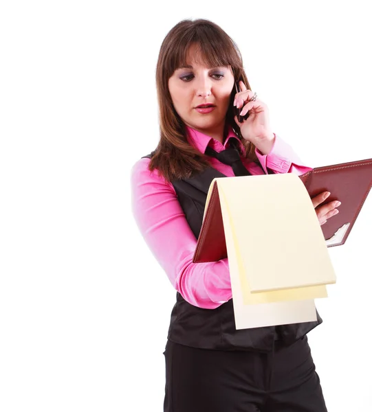 Busy businesswoman speaking at phone — Stock Photo, Image