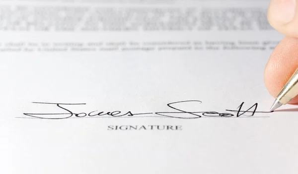 Imaginäre Unterschrift unter einen Vertrag — Stockfoto