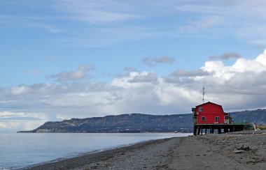Red beach house clipart