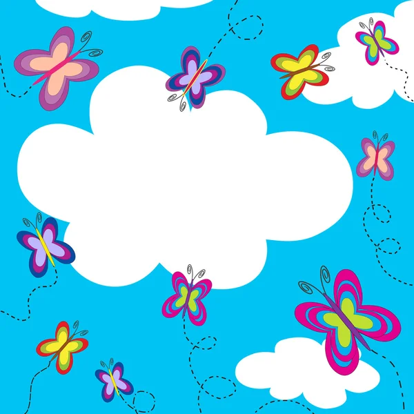 Színes pillangók repül a kék ég — Stock Fotó