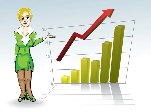 Nő, üzleti grafikon — Stock Vector