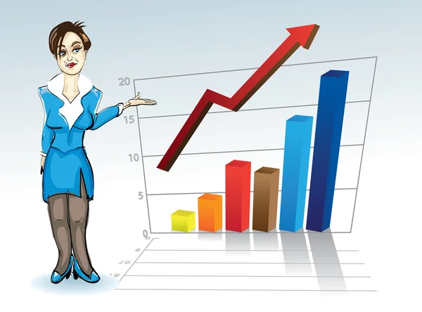 Γυναίκα με γράφημα επιχειρήσεων — Διανυσματικό Αρχείο