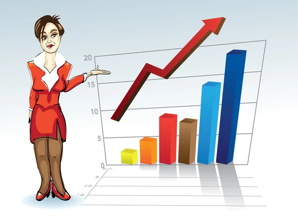 Young woman with business graph — Stock Vector