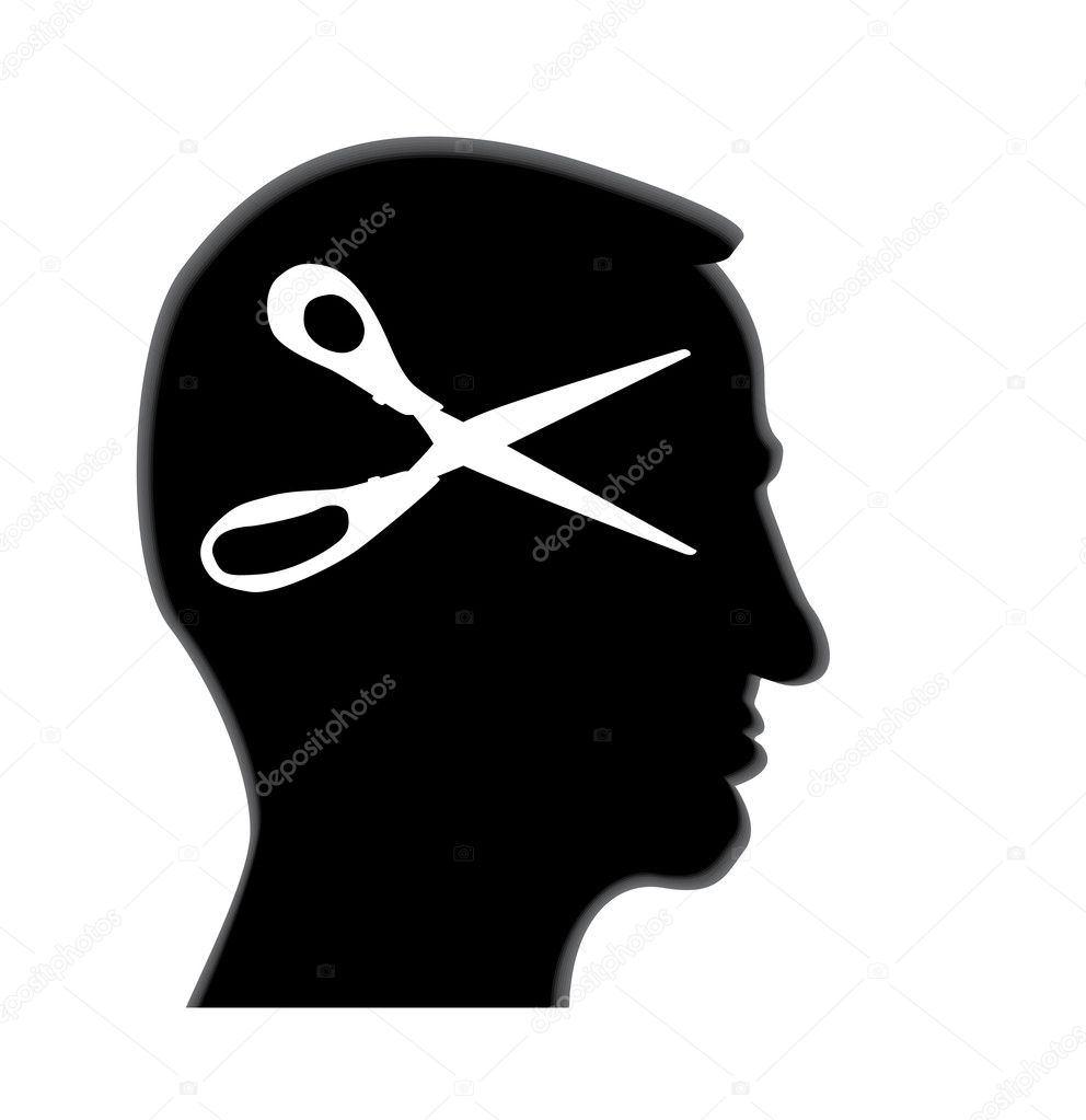 Cscissors in a head