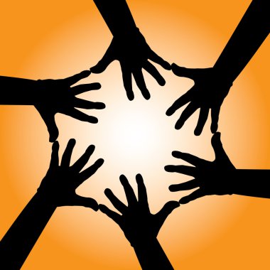 Six human cooperative hands clipart