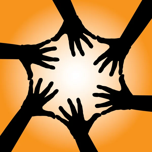 Έξι ανθρώπινα χέρια συνεργασίας — Διανυσματικό Αρχείο