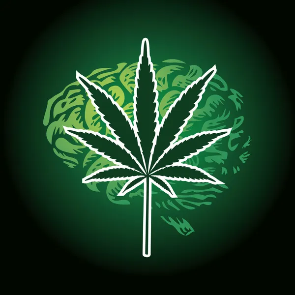 Hoja de cannabis y cerebro — Archivo Imágenes Vectoriales