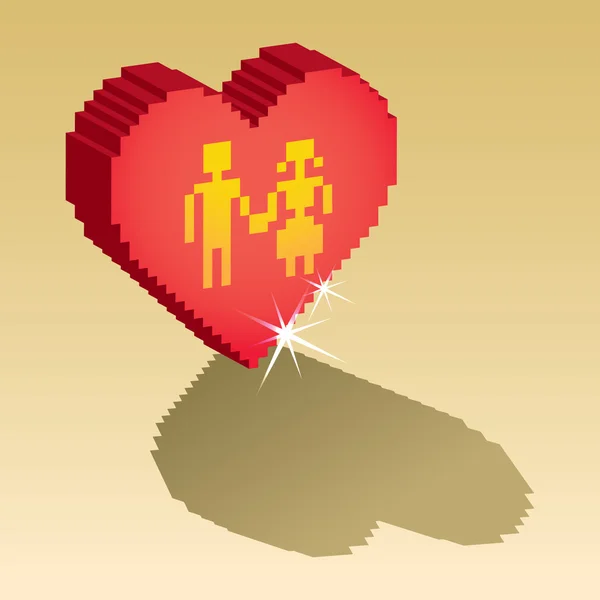 Пара в пиксельном сердце — стоковый вектор