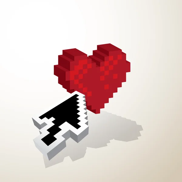3D Pixel cuore rosso — Vettoriale Stock