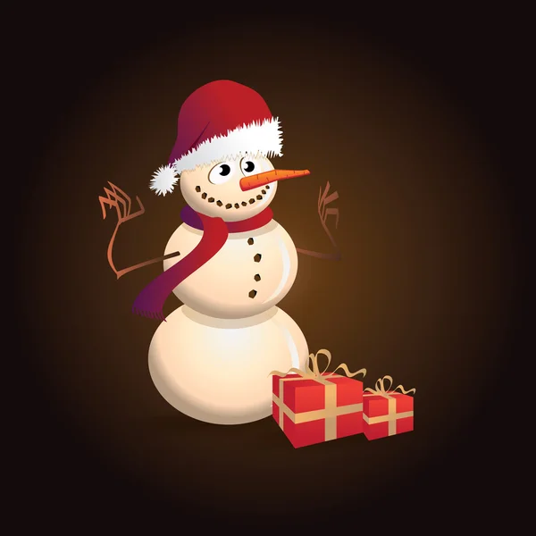 Cartolina di Natale con pupazzo di neve — Vettoriale Stock