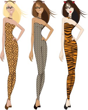 Three Women in Catsuits clipart