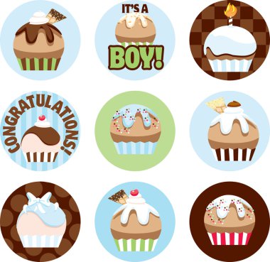 Illustrated Cupcake Circles For Boys clipart