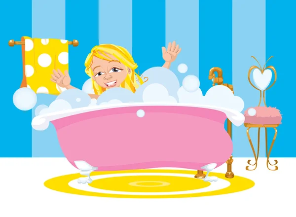 Девушка счастлива, принимая ванну с пузырьком — стоковое фото