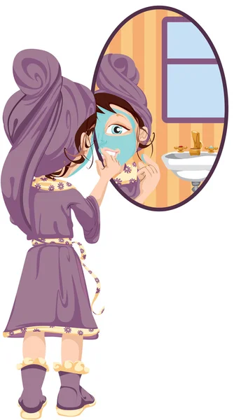 Chica aplicando mascarilla facial — Foto de Stock