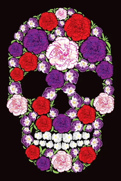 花のカーネーション、紫の頭蓋骨 — ストック写真