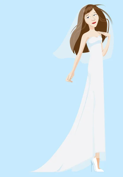 Mariée portant une robe blanche et un voile — Image vectorielle