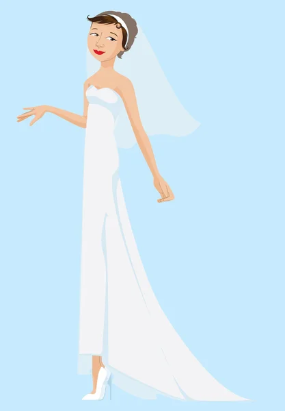 Bride Wearing White Dress And Veil — Wektor stockowy