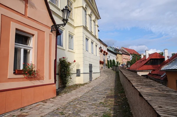 Huizen voor lagere roos street - banska stiavnica, Slowakije unesco — Stockfoto
