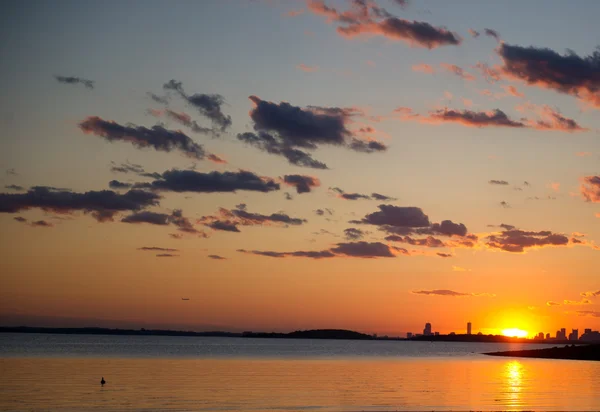 stock image Sunset over Boston, view from World's End park