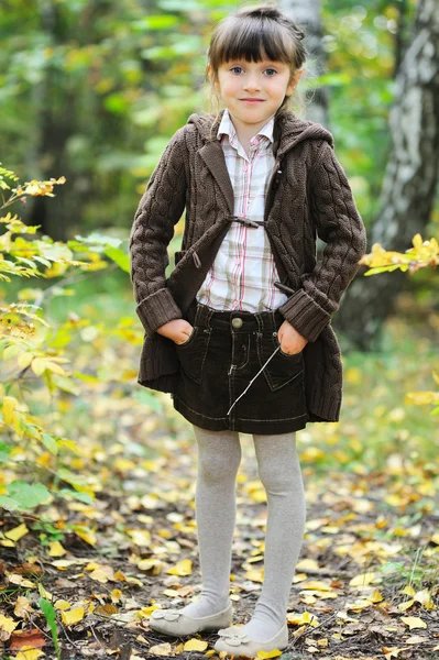 Sonbahar ormanda kız sevimli çocuk portresi — Stok fotoğraf