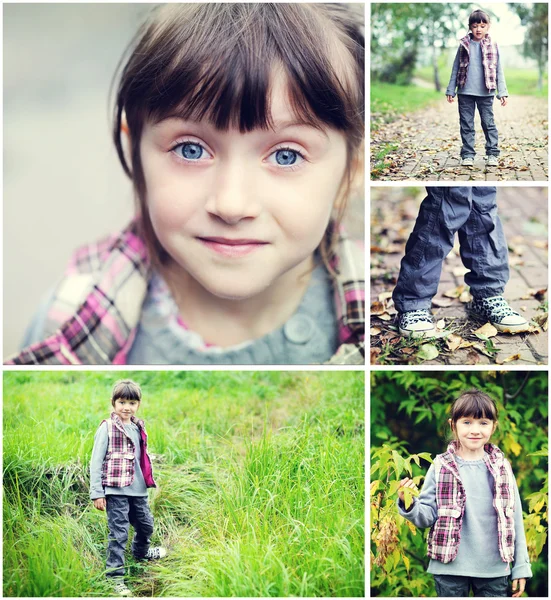 Bedårande barn flicka Brittsommar tid collage — Stockfoto