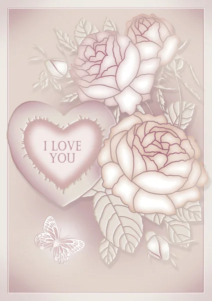 Wedding invitation, frame, heart and roses — Stock Photo, Image