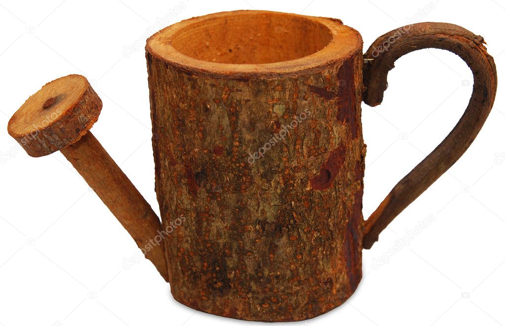 Wood watering can isolated