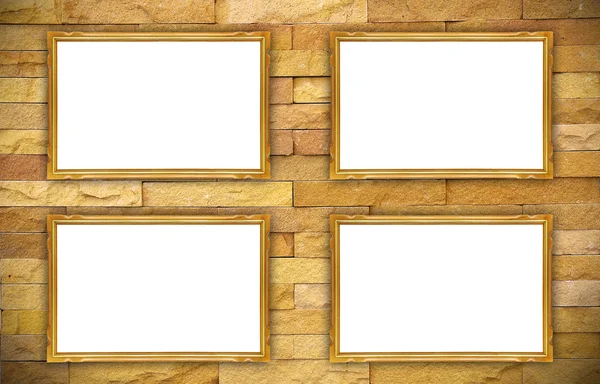 Wooden photo frame on old wall — Stock Photo, Image
