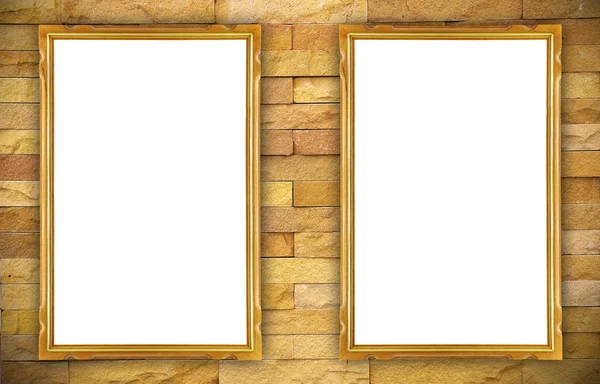 Wooden photo frame on old wall — Stock Photo, Image