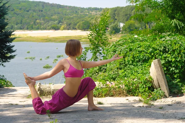 The girl is engaged in yoga on the nature — Stock Photo, Image