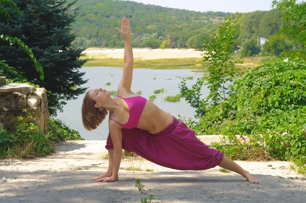 La fille est engagée dans le yoga sur la nature Images De Stock Libres De Droits