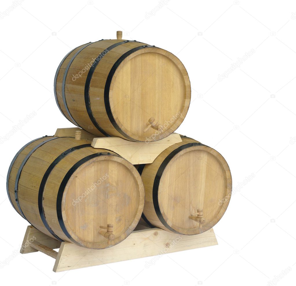 Wooden butts for wine on a white background
