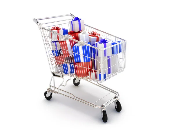 Shopping cart with gifts — Stock Photo, Image