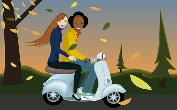 Amis débarrasser scooter — Image vectorielle