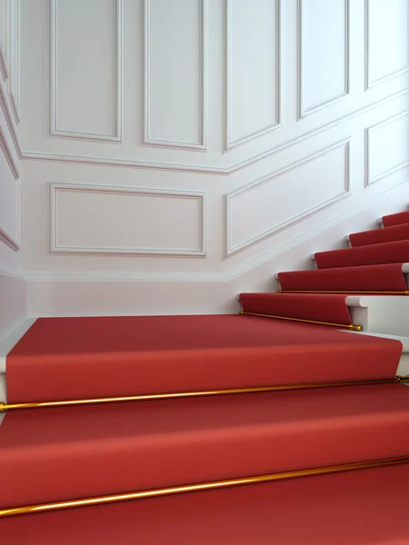 En klassisk trappa med röda mattan. — Stockfoto