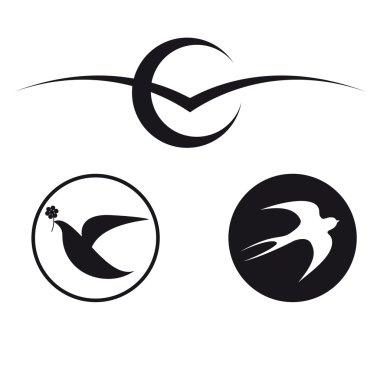 Logos depicting various birds: a seagull, a dove, a swallow. clipart