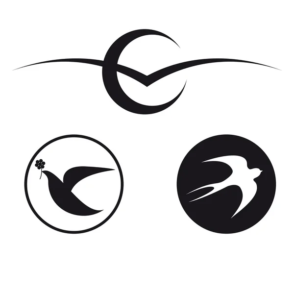 Logos raffigurante vari uccelli: un gabbiano, una colomba, una rondine . — Vettoriale Stock